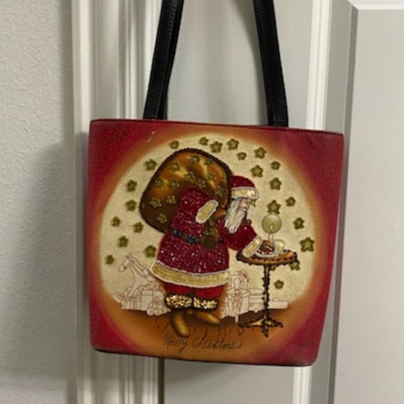 RED Bucket SANTA CLAUS (Father Christmas) BUCKET PURSE * Sequins & Bugle Beads - Picture 1 of 9